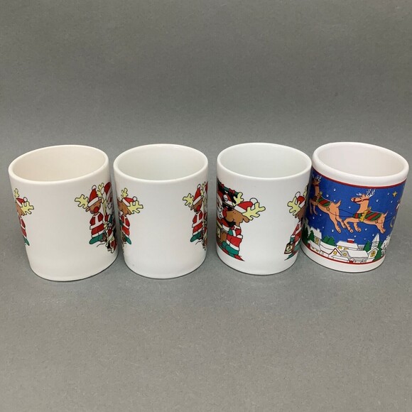 Sanyei Coffee Cups Christmas Santa Claus Reindeer Multicolor 3 3/4" Lot of 4 - Picture 5 of 10